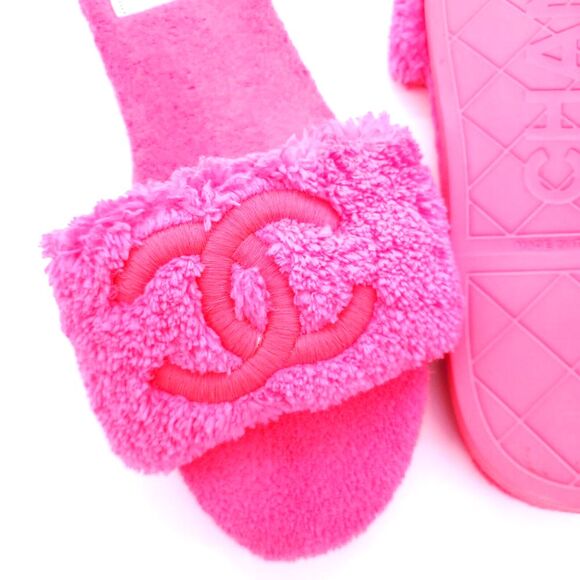 CHANEL Terry CC Flat Mules Sandals 39 Pink - Picture 3 of 8